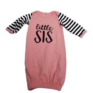Baby Girl Little Sis Size 0-3 Pink Striped Sleeve Sleep Gown Newborn Coming Home
